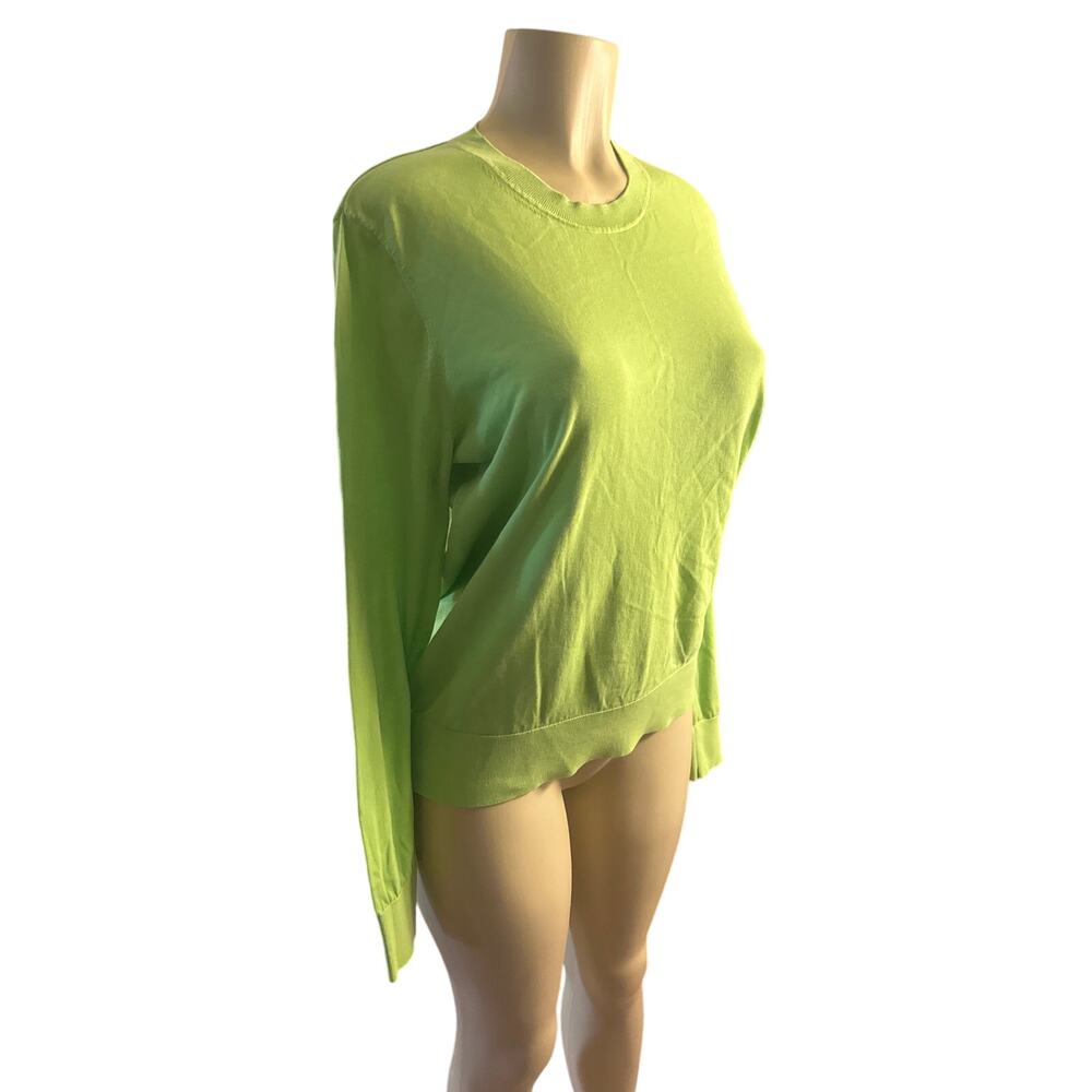 Women M Arket Crewneck Green Sweater Long Slv Pullover Cotton Lightweight